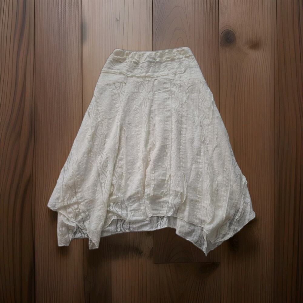 NWT American Eagle Lace Midi Skirt Cream White Handkerchief Hem Boho Cottage S